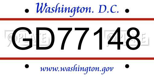 GD77148 District Of Columbia License Plate