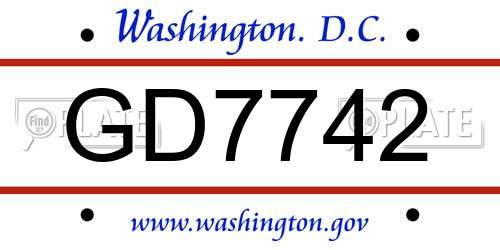 GD7742 District Of Columbia License Plate