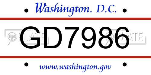 GD7986 District Of Columbia License Plate