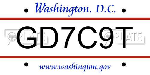 GD7C9T District Of Columbia License Plate