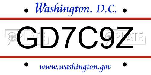 GD7C9Z District Of Columbia License Plate