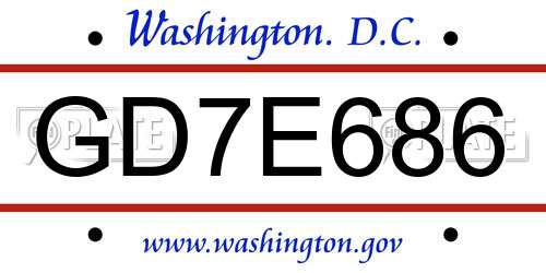 GD7E686 District Of Columbia License Plate