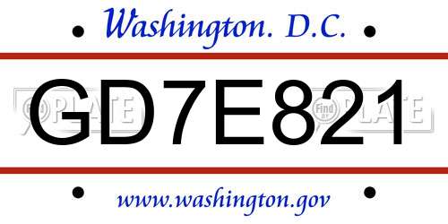 GD7E821 District Of Columbia License Plate