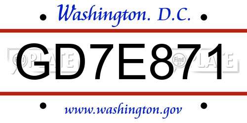 GD7E871 District Of Columbia License Plate