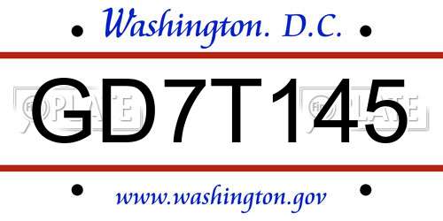 GD7T145 District Of Columbia License Plate
