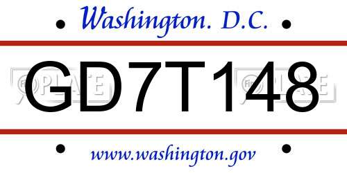GD7T148 District Of Columbia License Plate