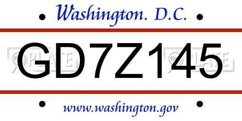GD7Z145 District Of Columbia License Plate
