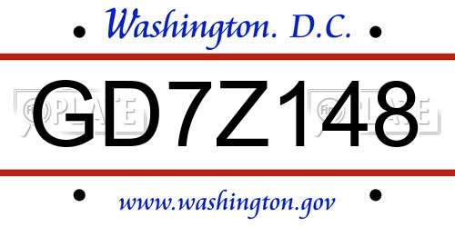 GD7Z148 District Of Columbia License Plate