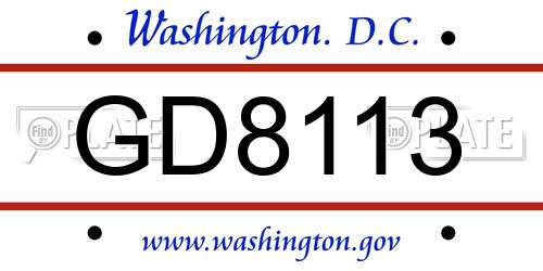 GD8113 District Of Columbia License Plate
