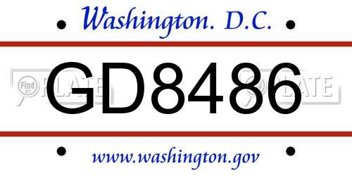 GD8486 District Of Columbia License Plate