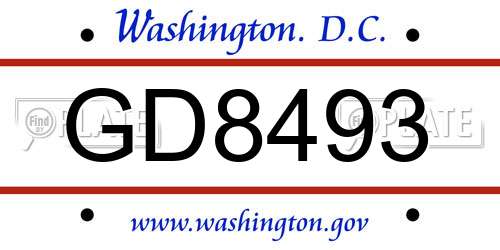 GD8493 District Of Columbia License Plate