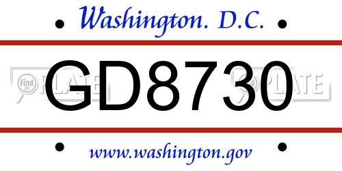 GD8730 District Of Columbia License Plate