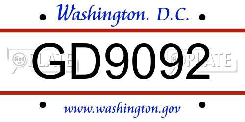 GD9092 District Of Columbia License Plate
