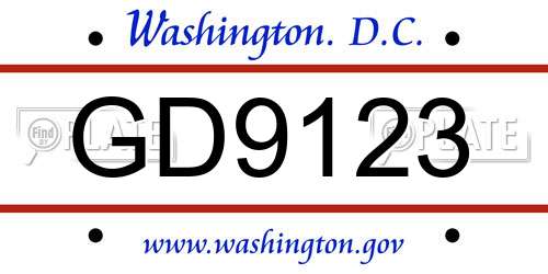 GD9123 District Of Columbia License Plate