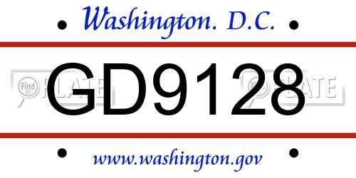 GD9128 District Of Columbia License Plate