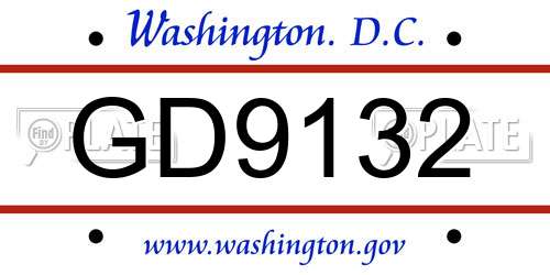 GD9132 District Of Columbia License Plate