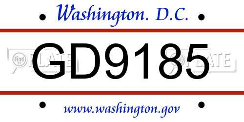 GD9185 District Of Columbia License Plate