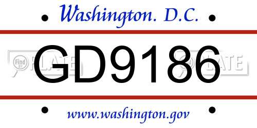 GD9186 District Of Columbia License Plate