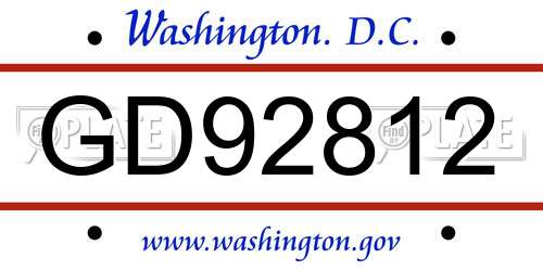 GD92812 District Of Columbia License Plate
