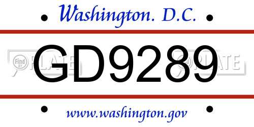 GD9289 District Of Columbia License Plate