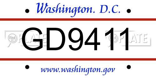 GD9411 District Of Columbia License Plate