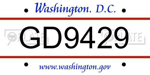 GD9429 District Of Columbia License Plate