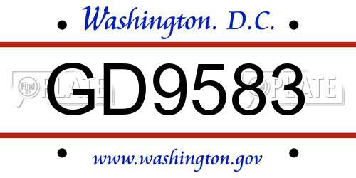 GD9583 District Of Columbia License Plate