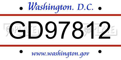 GD97812 District Of Columbia License Plate