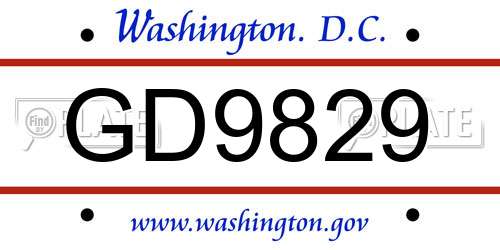GD9829 District Of Columbia License Plate