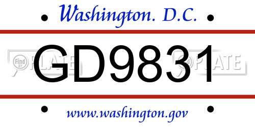 GD9831 District Of Columbia License Plate