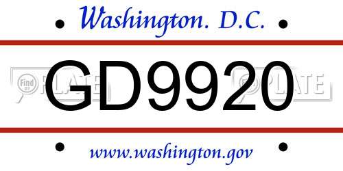 GD9920 District Of Columbia License Plate