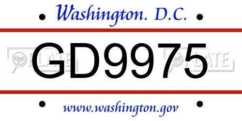 GD9975 District Of Columbia License Plate