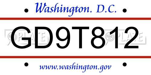 GD9T812 District Of Columbia License Plate