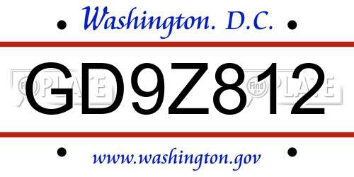 GD9Z812 District Of Columbia License Plate