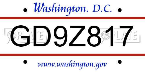 GD9Z817 District Of Columbia License Plate