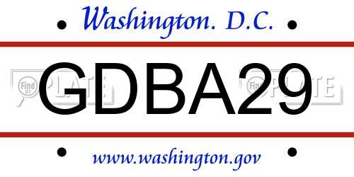 GDBA29 District Of Columbia License Plate
