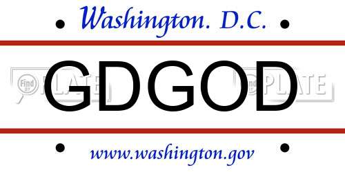 GDGOD District Of Columbia License Plate