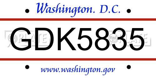 GDK5835 District Of Columbia License Plate