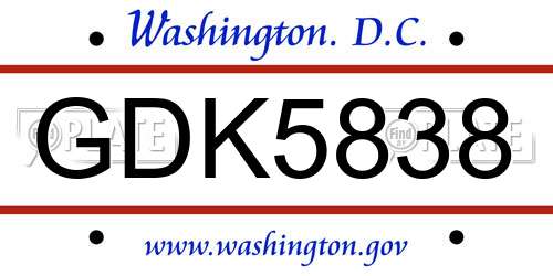 GDK5838 District Of Columbia License Plate
