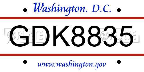 GDK8835 District Of Columbia License Plate