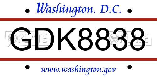 GDK8838 District Of Columbia License Plate