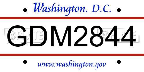GDM2844 District Of Columbia License Plate