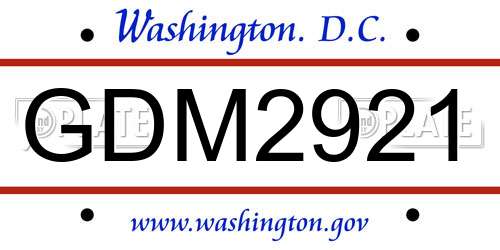 GDM2921 District Of Columbia License Plate