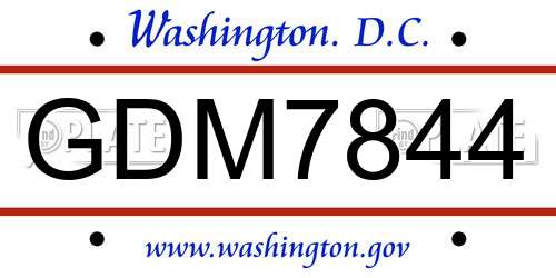 GDM7844 District Of Columbia License Plate