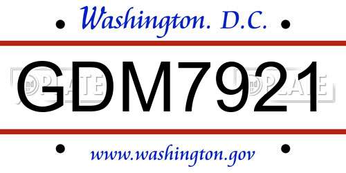 GDM7921 District Of Columbia License Plate