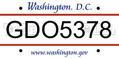 GDO5378 District Of Columbia License Plate