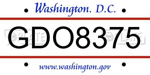GDO8375 District Of Columbia License Plate