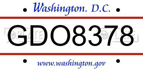 GDO8378 District Of Columbia License Plate