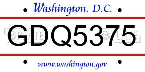 GDQ5375 District Of Columbia License Plate