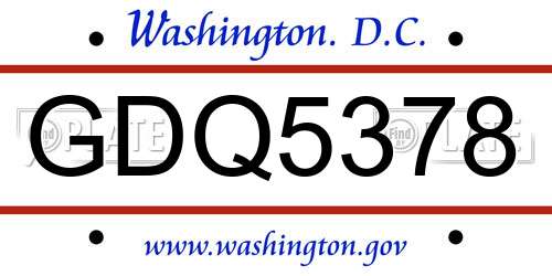 GDQ5378 District Of Columbia License Plate